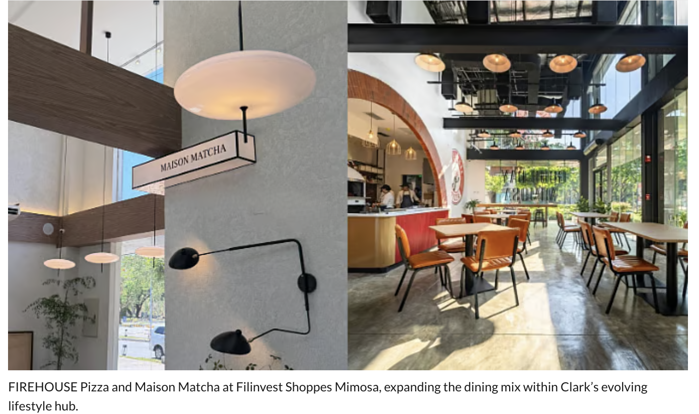 FIREHOUSE Pizza and Maison Matcha at Filinvest Shoppes Mimosa, expanding the dining mix within Clark’s evolving lifestyle hub.